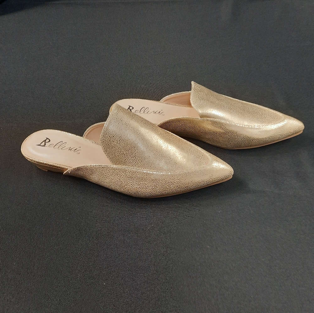 Bellini gold pointy toe mule shoes size 9.5M